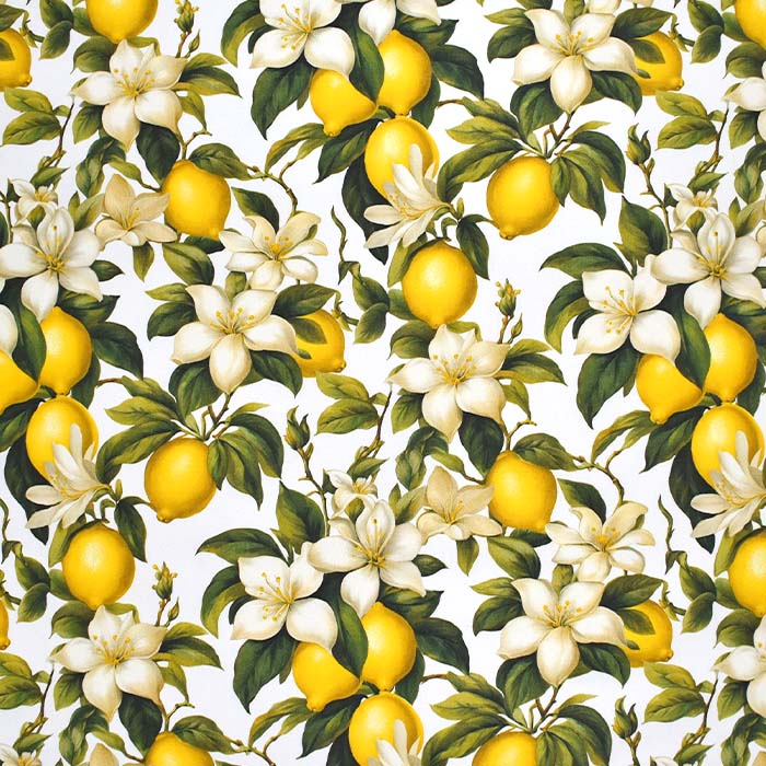 Lažje deko blago z vzorcem – limone in cvetovi
