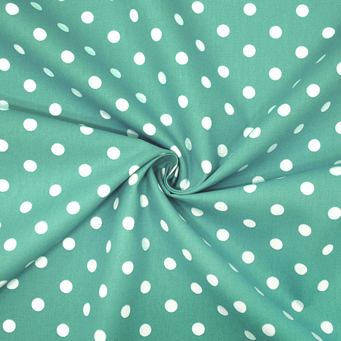 Poplin z vzorcem – bele pike na zeleni