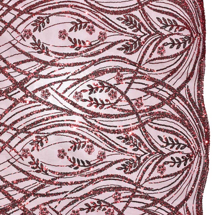 Spitze mit Pailletten, floral, 28708-460, rot