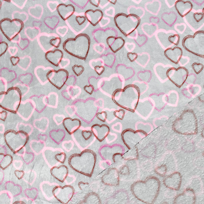 Velours coral, beidseitig, Herzen, 22001-13, grau