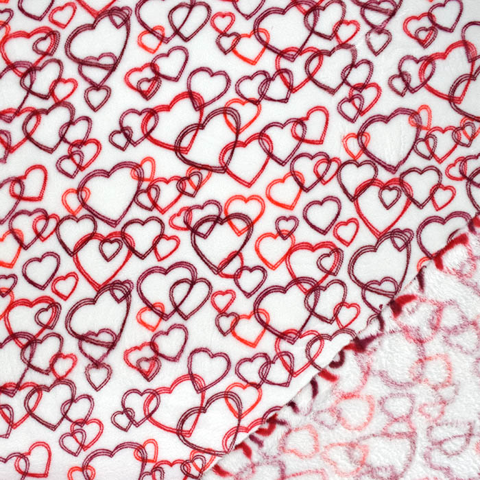 Velours coral, beidseitig, Herzen, 22001-14, weiß