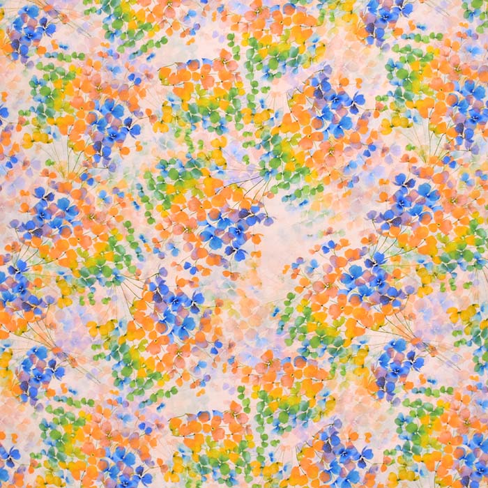 Gewebe, Viskose, digital, floral, 29188-001, orange-blau