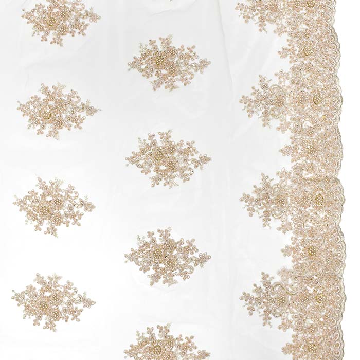 Spitze mit Perlen, floral, 29560-207, gelb-beige