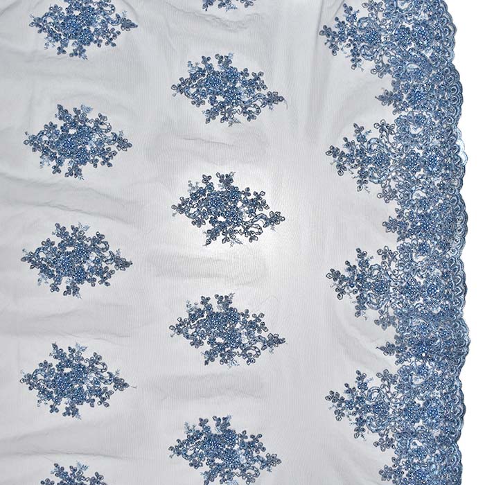 Spitze mit Perlen, floral, 29560-673, blau