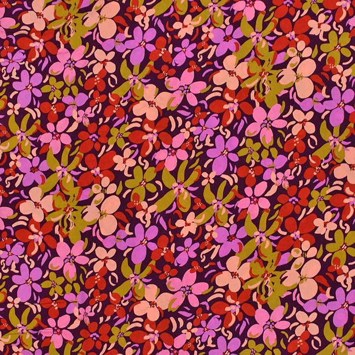 Gewebe, Viskose, floral, 29823-006, bordeaux-violett