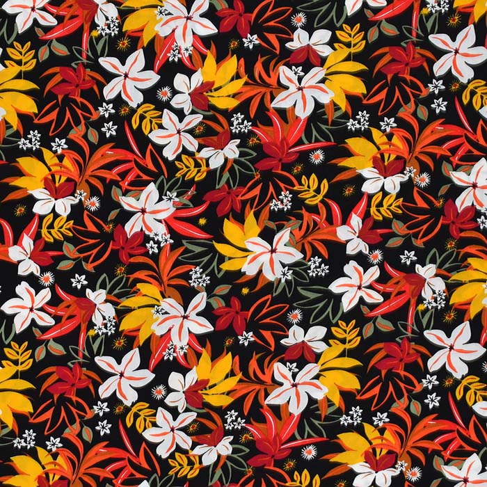 Gewebe, Viskose, floral, 29895-03, gelb-orange