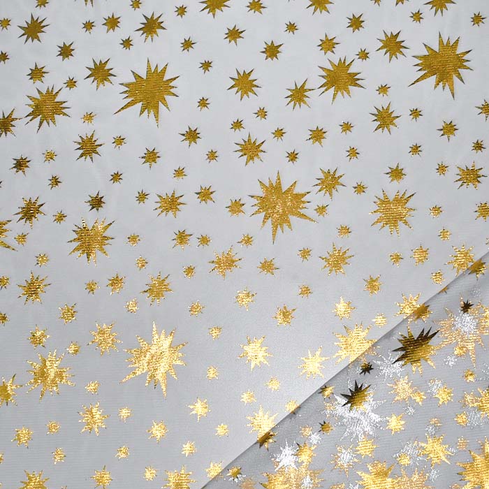 Tüll weicher, Sterne, 30184-001, Weiß-Goldfarben