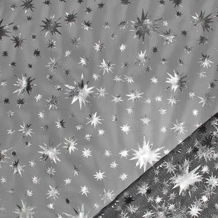 Tüll weicher, Sterne, 30185-022, schwarz-silberfarben