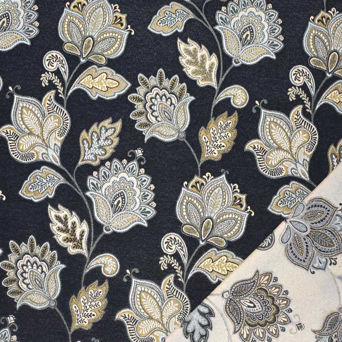 Deko-Jacquard, beidseiting , floral, 30392-90, schwarz