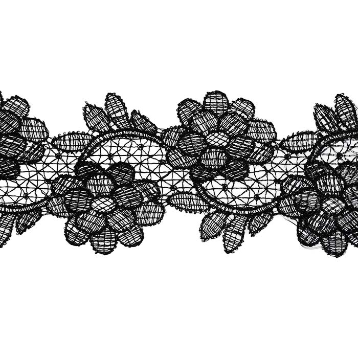 Čipka, cvetlični, 80 mm, 30607-002, črna