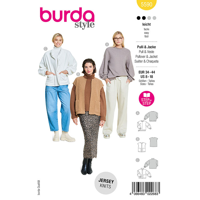 Kroj Burda, jakna, pulover in brezrokavnik, 5590