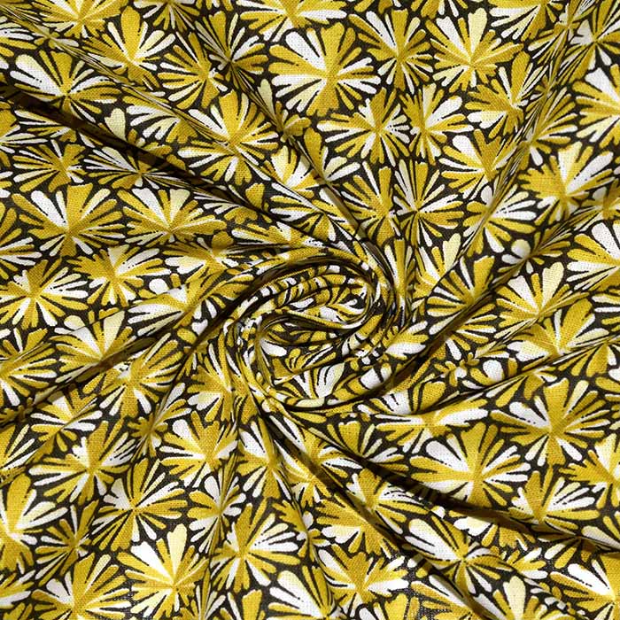 Baumwolle, Popeline, floral, 23389-2, ocker