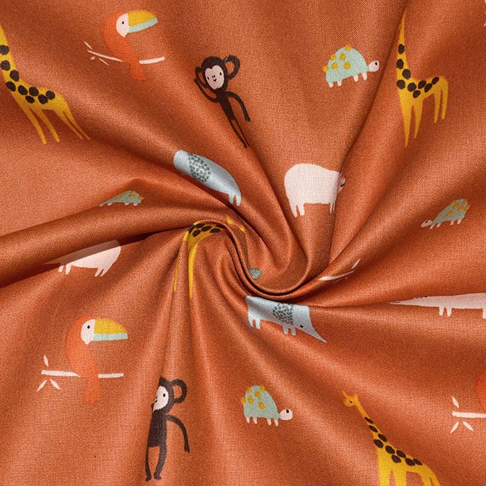 Baumwolle, Popeline, Tiere, 23412-011, ziegelfarben
