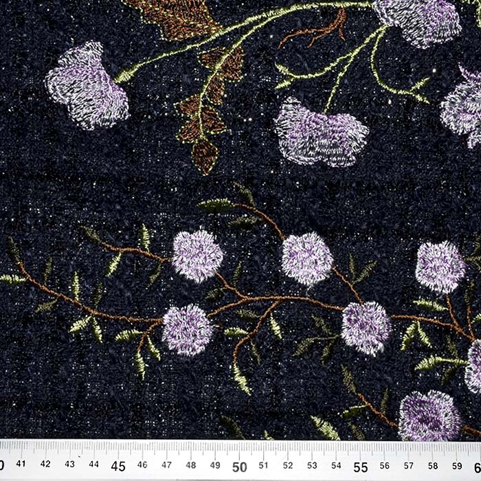 Anzugstoff, floral, 25854-002, dunkelblau