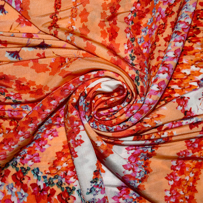 Jersey, Viskose, Filament, floral, 25892-2, orange