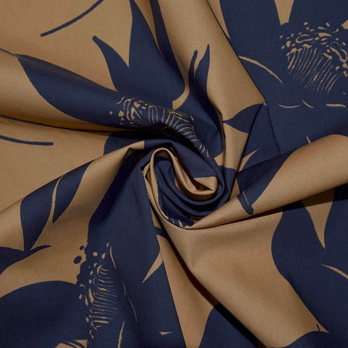 Baumwolle, Popeline, floral, 25833-27, braun-blau