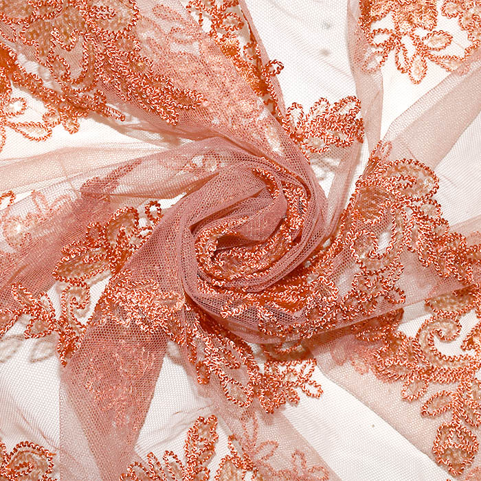 Spitze mit Pailleten, floral, 26198-526, orange