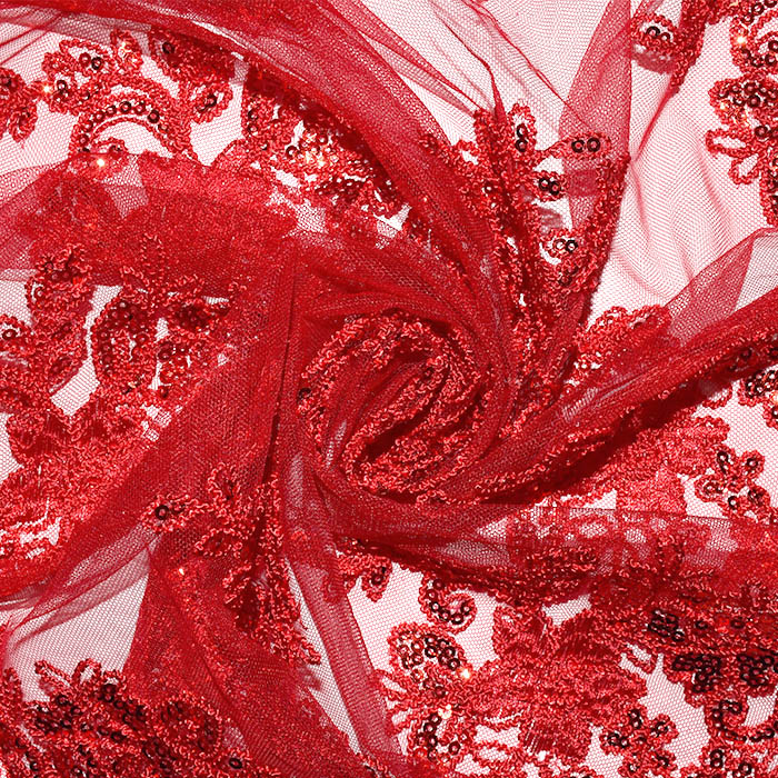 Spitze mit Pailleten, floral, 26198-500, rot