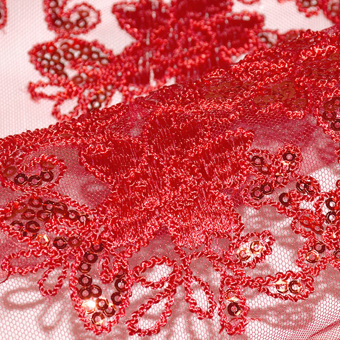 Spitze mit Pailleten, floral, 26198-500, rot