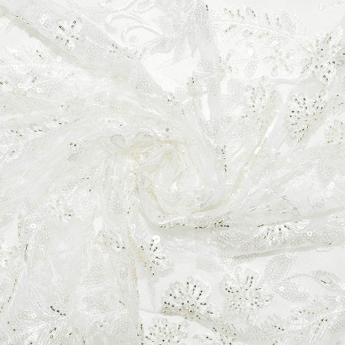 Spitze mit Pailletten, floral, 26213-010, sahne