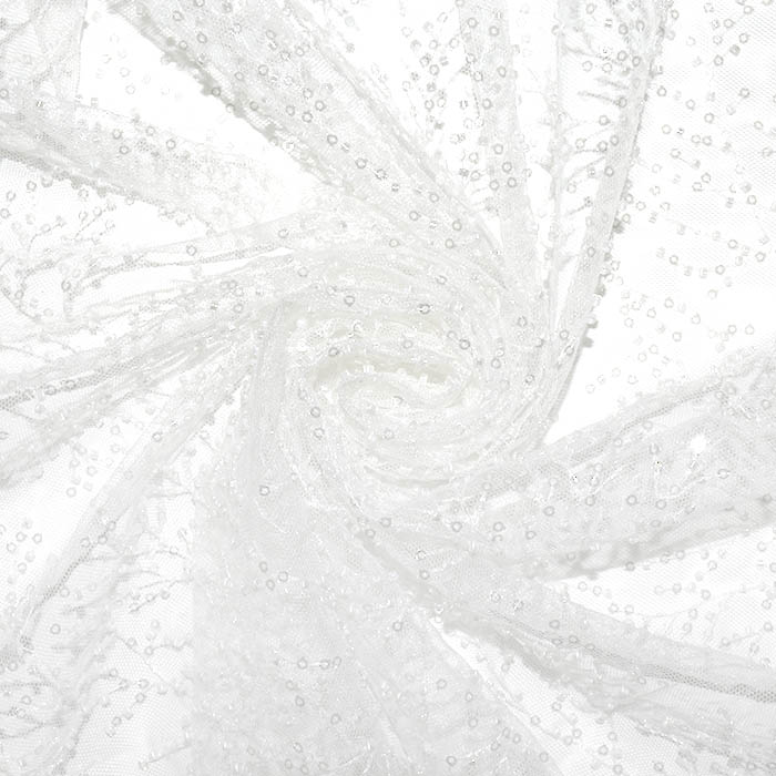 Spitze mit Pailletten, pflanzlich, 26289-010, weiß