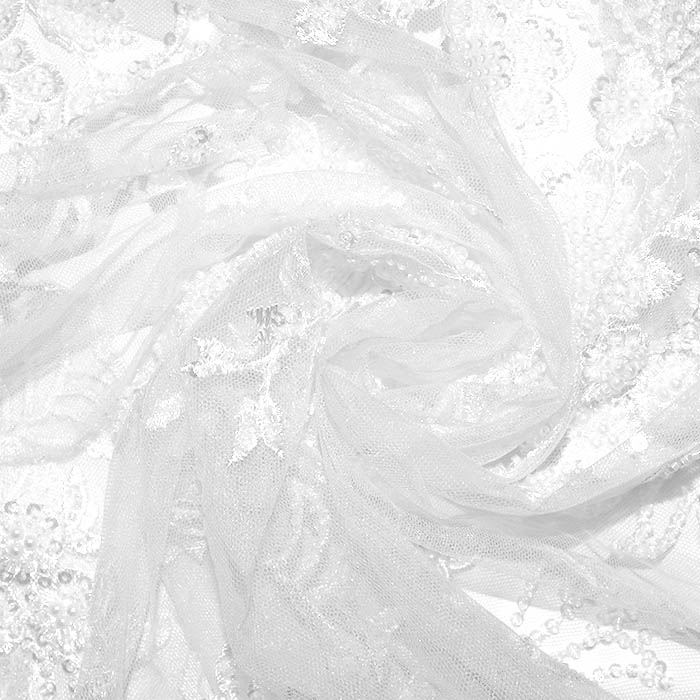 Spitze mit Pailletten, floral, 26292-010, weiß