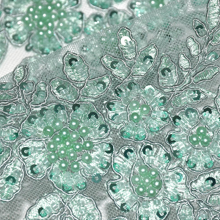 Spitze mit Pailletten, floral, 26294-520, mint