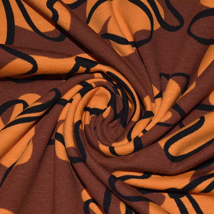 Jersey, Baumwolle, floral, 28320-1012, orange-braun