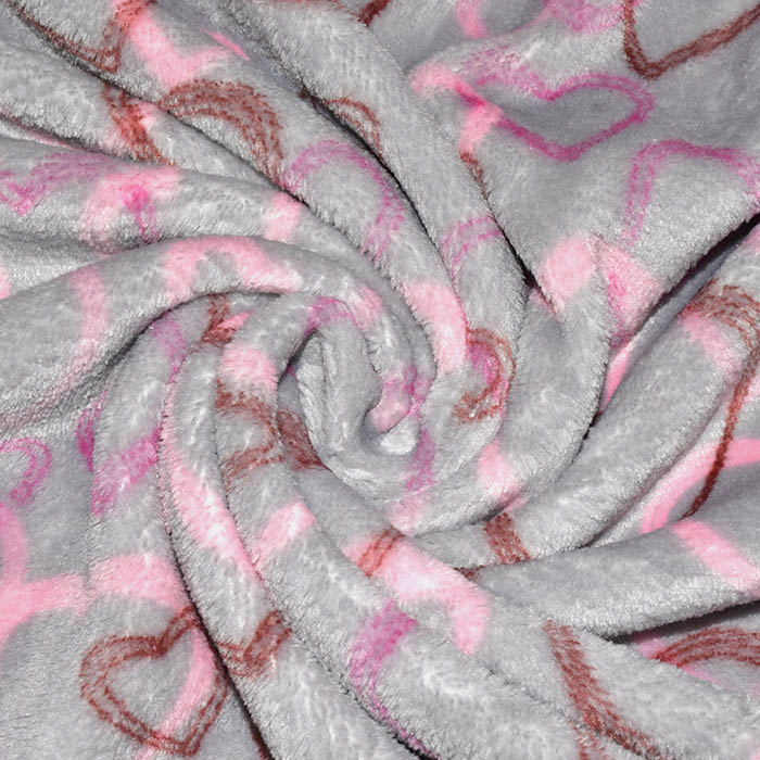 Velours coral, beidseitig, Herzen, 22001-13, grau