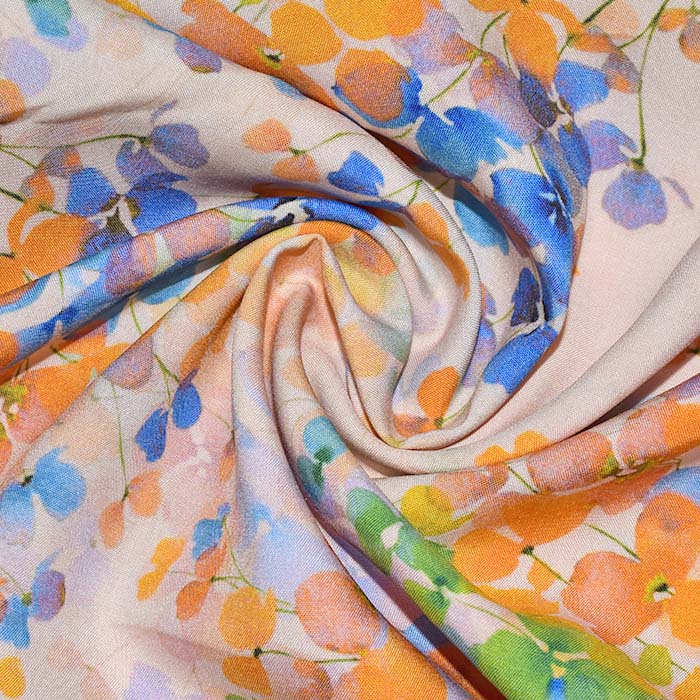 Gewebe, Viskose, digital, floral, 29188-001, orange-blau