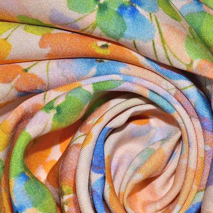 Gewebe, Viskose, digital, floral, 29188-001, orange-blau