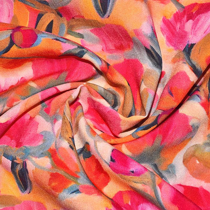 Gewebe, Viskose, digital, floral, 29199-002, orange-rosa
