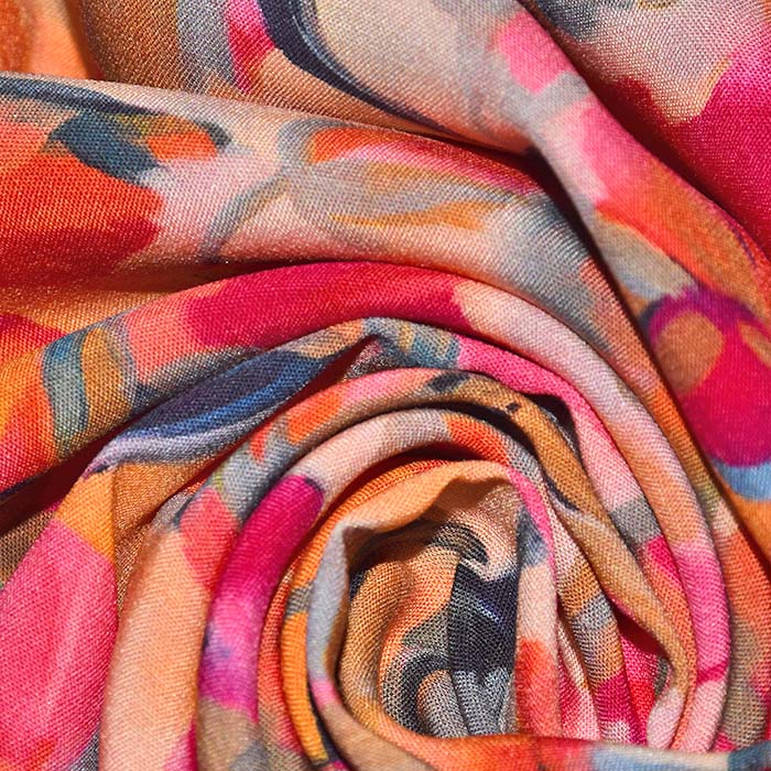 Gewebe, Viskose, digital, floral, 29199-002, orange-rosa