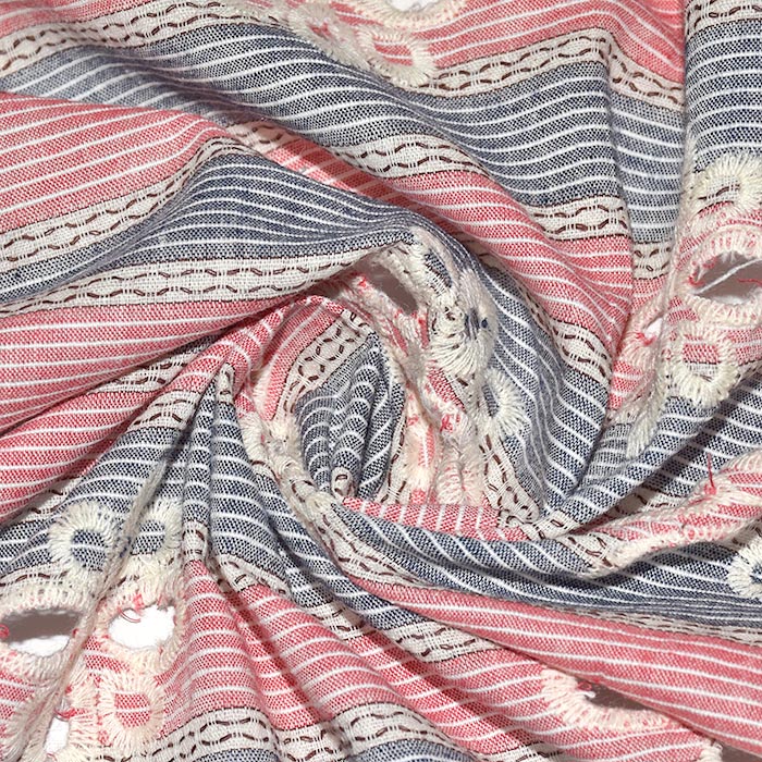 Baumwolle, Richelieu, floral, 29253-18, blau-rot