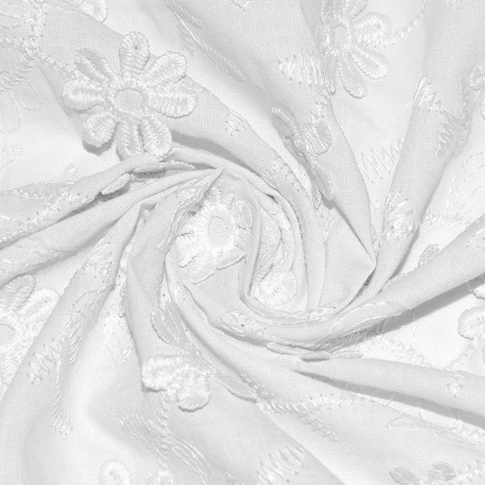 Baumwolle, Popeline, Stickere, floral, 29437-02, weiß