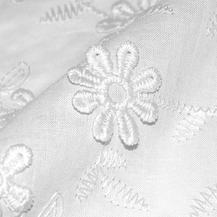 Baumwolle, Popeline, Stickere, floral, 29437-02, weiß