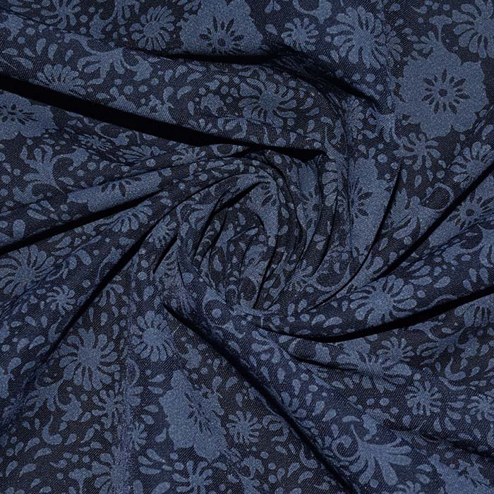 Bengalin, elastisches Gewebe, floral, 29473-25, dunkelblau