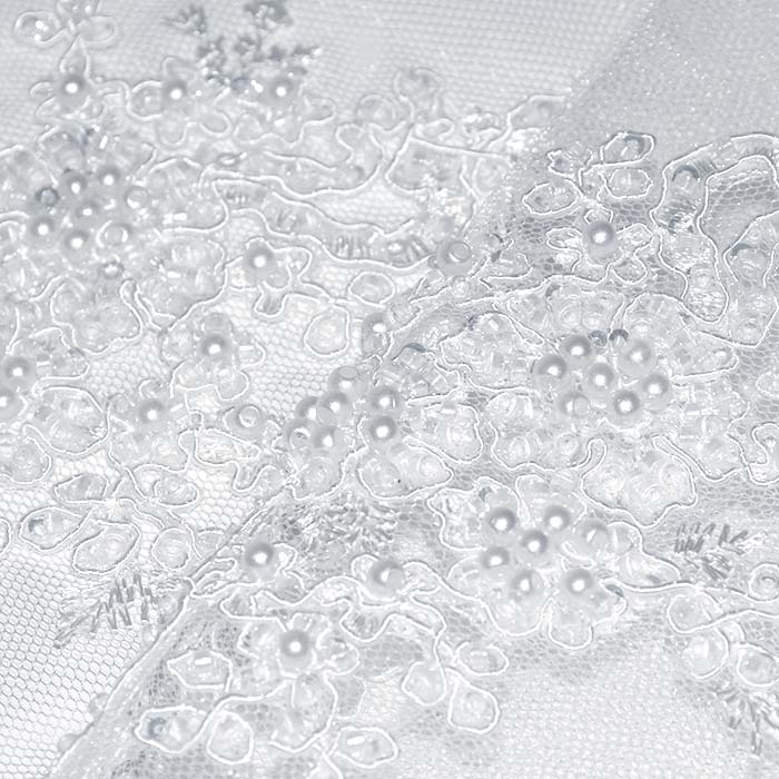 Spitze mit Perlen, floral, 29560-001, weiß