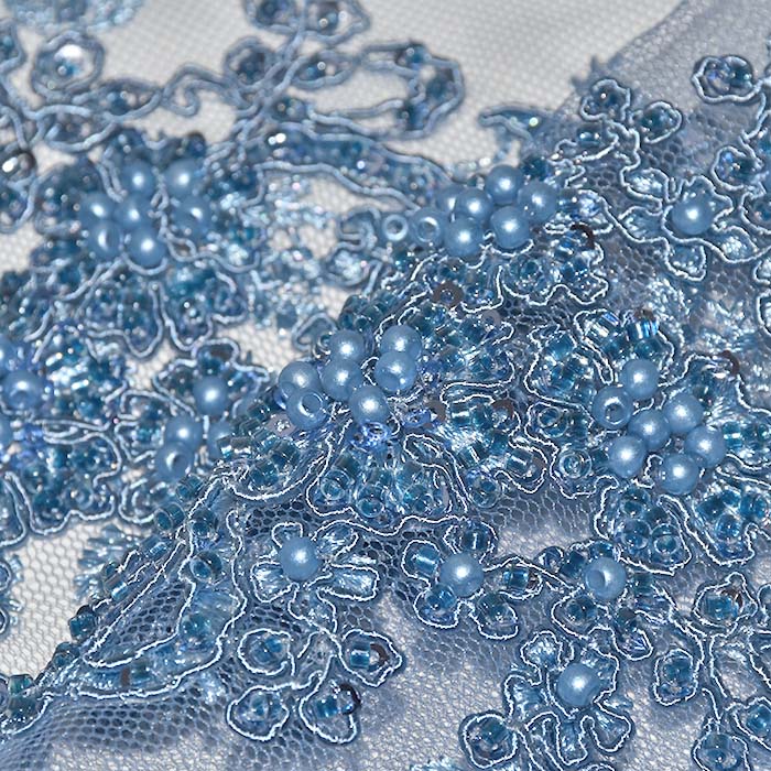 Spitze mit Perlen, floral, 29560-673, blau