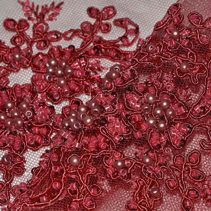 Spitze mit Perlen, floral, 29560-460, bordeaux