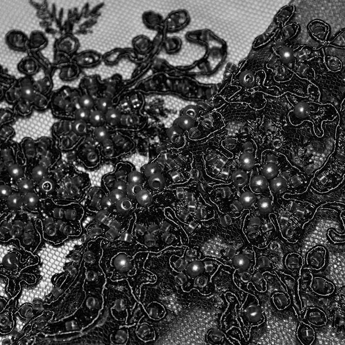 Spitze mit Perlen, floral, 29560-1001, schwarz