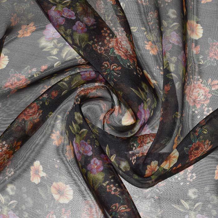 Chiffon, Seide, Viskose, floral, 29553-07