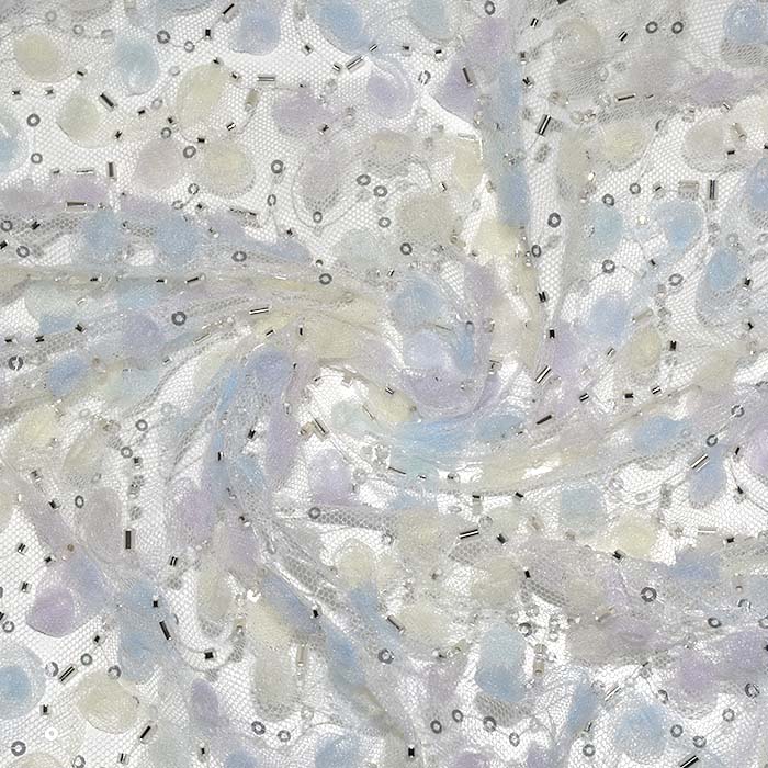 Spitze mit Glittern, floral, 29652-807, weiß