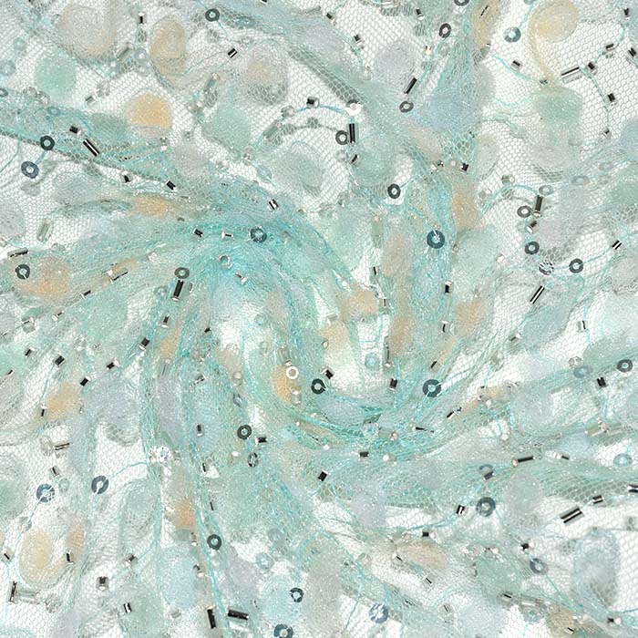 Spitze mit Glittern, floral, 29652-513, mint