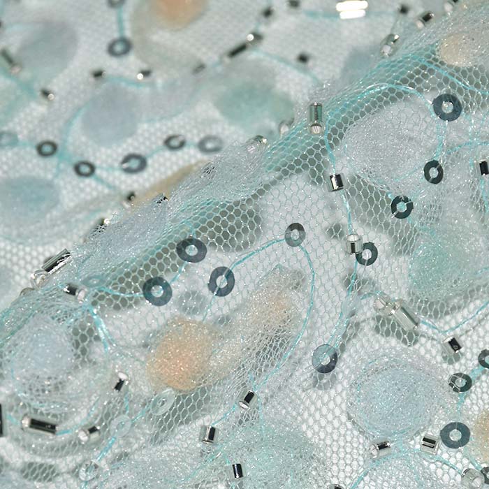 Spitze mit Glittern, floral, 29652-513, mint