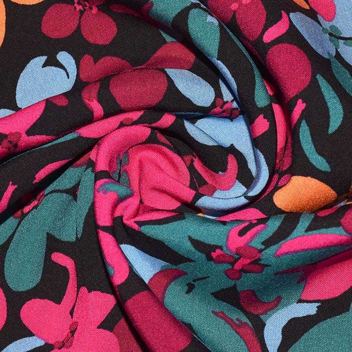 Gewebe, Viskose, floral, 29823-001, schwarz
