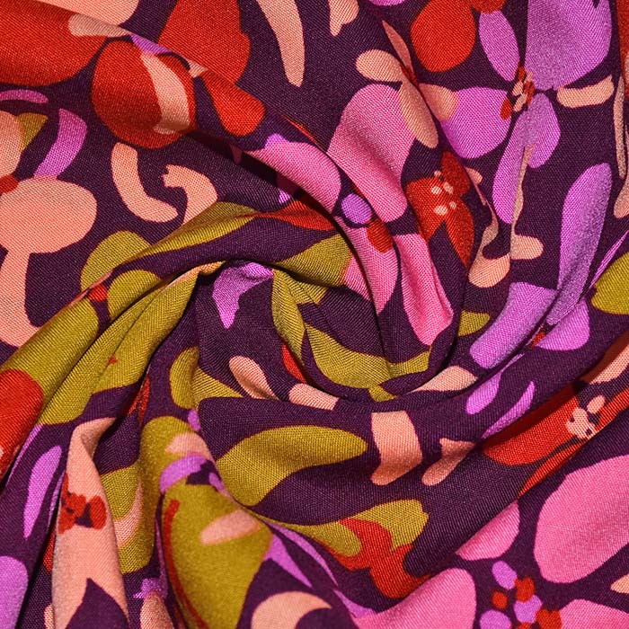 Gewebe, Viskose, floral, 29823-006, bordeaux-violett