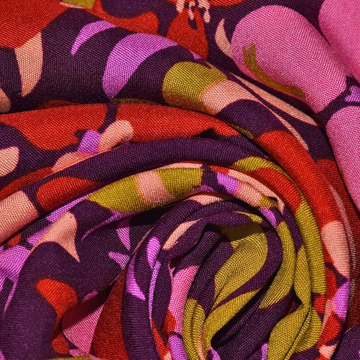 Gewebe, Viskose, floral, 29823-006, bordeaux-violett
