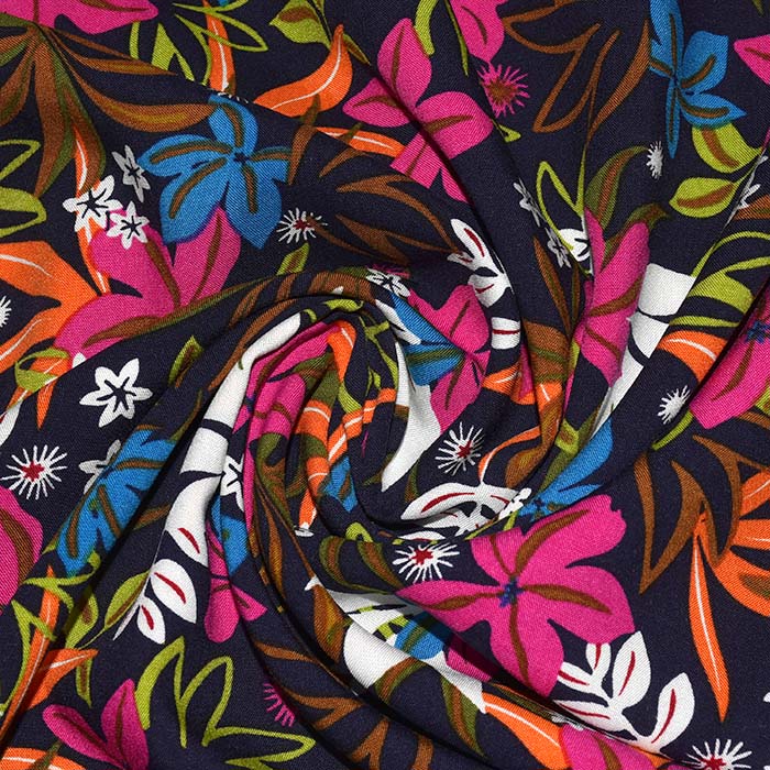 Gewebe, Viskose, floral, 29895-01, blau-rosa