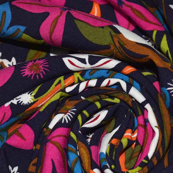 Gewebe, Viskose, floral, 29895-01, blau-rosa